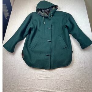 Jofeld Women Medium Green Wool Hooded Coat Jacket Warm Winter Outerwear